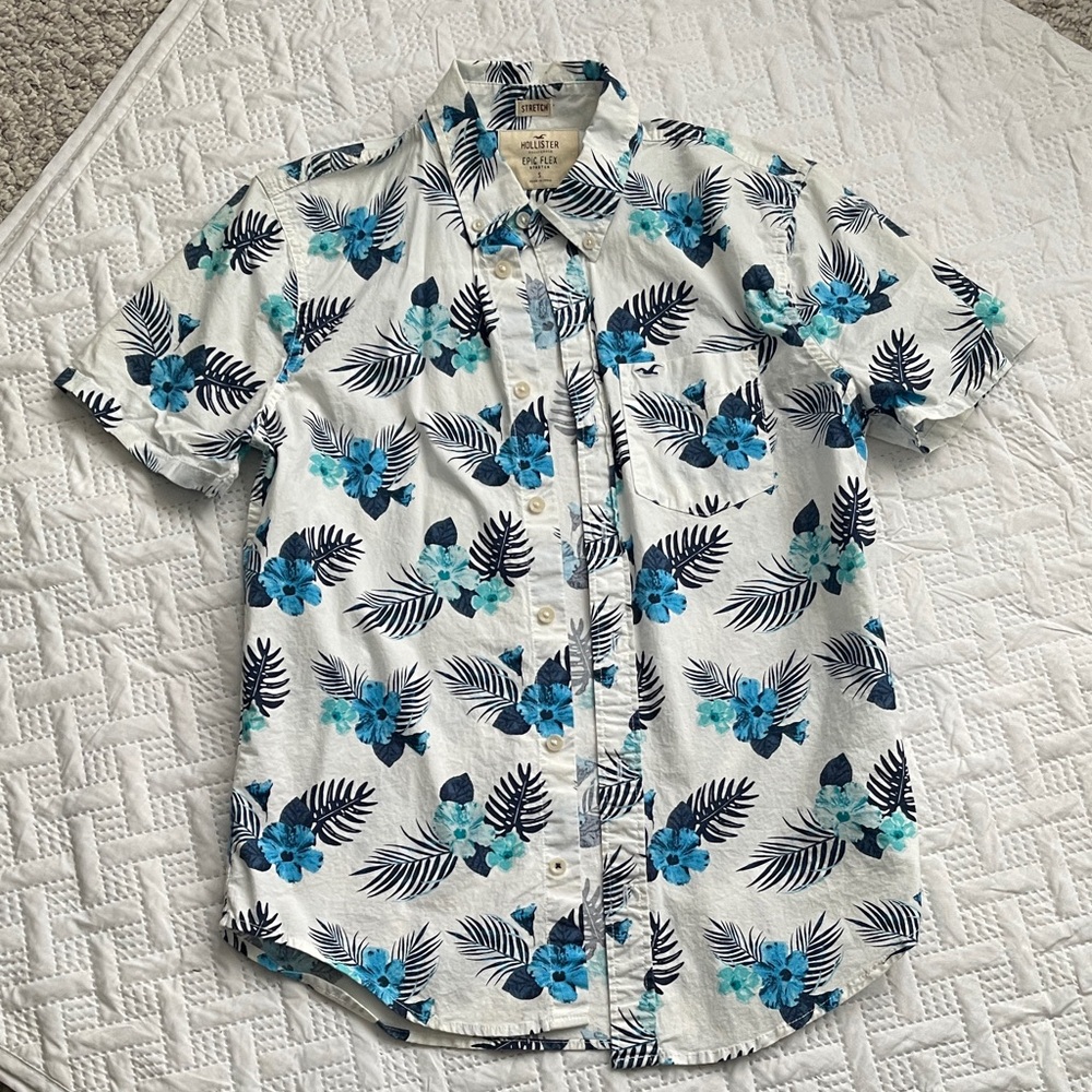 Hollister White Shirt with Blue Floral Print
